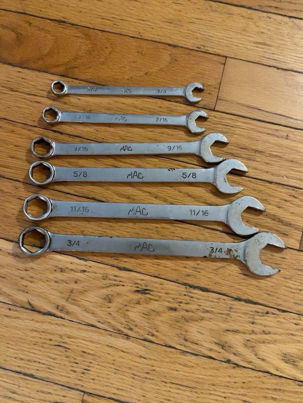 MAC Tools USA Combination Wrench Set 6 Pc SAE 3/8 7/16 9/16 5/8 11/16 3/4
